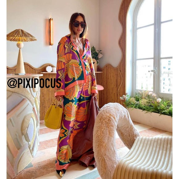 ZARA SATIN PRINTED PAJAMA STYLE PANTS - Picture 11 of 15